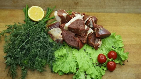Lamb raw with the decor from the chef. Stock Footage 130002976