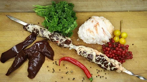 Lamb raw with the decor from the chef. Stock Footage 130002978