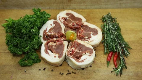 Lamb raw with the decor from the chef. Stock Footage 130002982