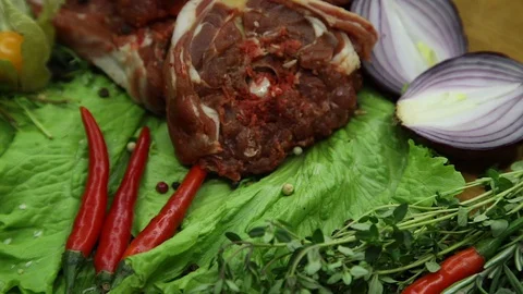Lamb raw with the decor from the chef. Stock Footage 130003022