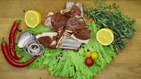 Lamb raw with the decor from the chef. Stock Footage 130003031