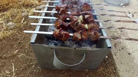Lamb roasted on coals. Stock Footage 77151318