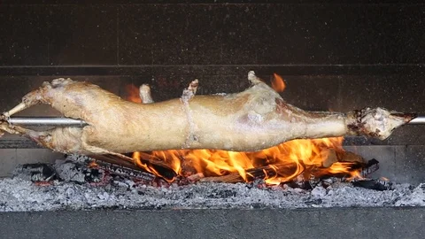 Lamb Rotating on the Spit with Fire Burning 2 動画素材 110772667