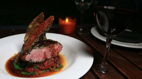 Lamb steak dinner at restaurant Stock Footage 37069718