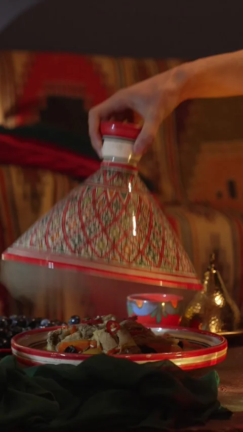 Lamb Tagine. Eid celebration. Muslim holiday food Video stock 303496019