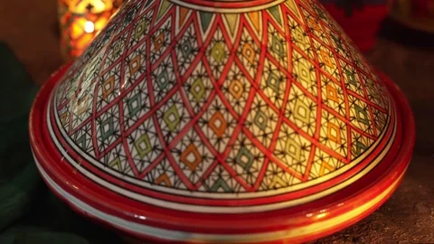 Lamb Tagine. Iftar dinner during Ramadan. Eid food Stock Footage 303394687
