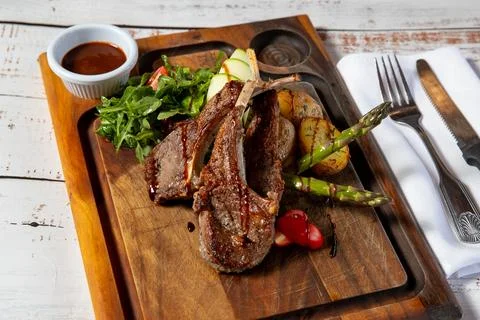 Lambchops on a plate Stock Photos