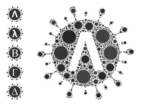 Lambda Coronavirus Strain Icon - Coronavirus Collage and Other Icons Stock Illustration