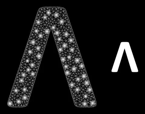 Lambda Greek Letter Icon - Wire Frame Mesh with Constellation Nodes 库存插图