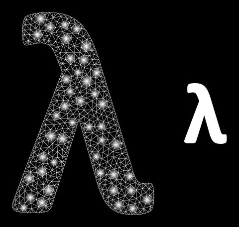Lambda Greek Lowercase Letter Icon - Triangulated Mesh with Constellation Nodes Stock Illustration