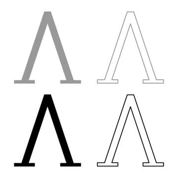 Lambda greek symbol capital letter uppercase font icon outline set black grey Stock Illustration