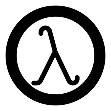 Lambda greek symbol small letter lowercase font icon in circle round black co Stock Illustration