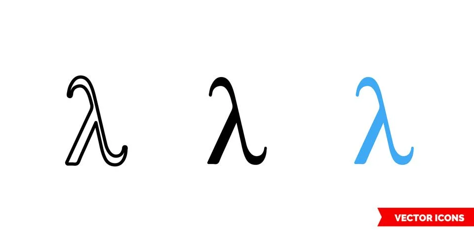 Lambda symbol icon of 3 types color, black and white, outline. Isolated vecto 库存插图