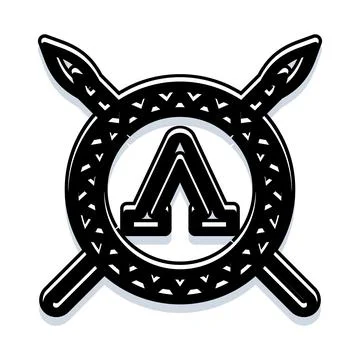 Lambda symbol in spartan shield with spears 库存插图
