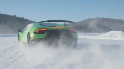 Lamborghini Drifting In Snow 4k Stock Footage 103401302