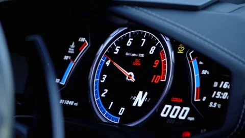 Lamborghini hurican digital dash reving. Super car dash board and gauges. Stock Footage