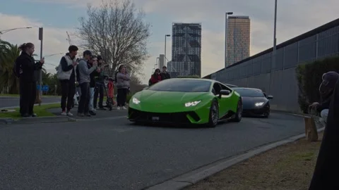 Lamborghinis Exit Convention Centre in Melbourne 13 Aug 2023 Stock Footage 304093182