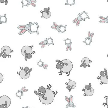 Lambs and bunnies seamless pattern in cartoon style Illustrazione stock