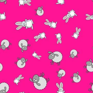 Lambs and bunnies seamless pattern in cartoon style Stock Illustration