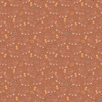 Lambs, butterflies, bees, vector, seamless pattern Illustrazione stock