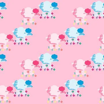 Lambs in the meadow. Pattern. Stock Illustration