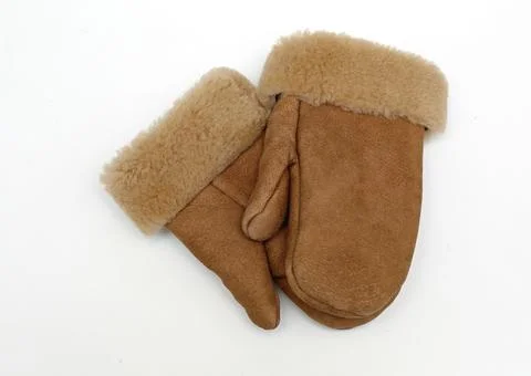 Lambs Wool Leather Mittens Stock Photos