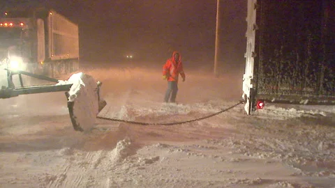 Lambton Ont, Canada Dec 12 2010 Historic blizzard strands thousands on highway Stock Footage 323576749