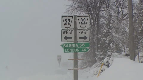 Lambton Ont, Canada Dec 12 2010 Historic blizzard strands thousands on highway Stock Footage 323576954