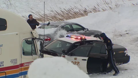 Lambton Ont, Canada Dec 12 2010 Historic blizzard strands thousands on highway Stock Footage 323577003