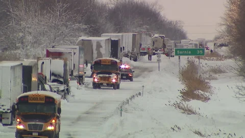 Lambton Ont, Canada Dec 12 2010 Historic blizzard strands thousands on highway Stock Footage 323577561