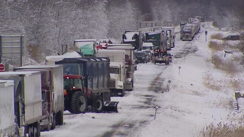 Lambton Ont, Canada Dec 12 2010 Historic blizzard strands thousands on highway Stock Footage 323577688