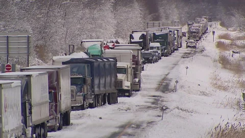 Lambton Ont, Canada Dec 12 2010 Historic blizzard strands thousands on highway Stock Footage 323578152
