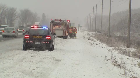 Lambton Ont, Canada Dec 12 2010 Historic blizzard strands thousands on highway Stock Footage 323579535