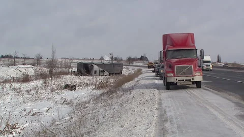 Lambton Ont, Canada Dec 12 2010 Historic blizzard strands thousands on highway Stock Footage 323579558