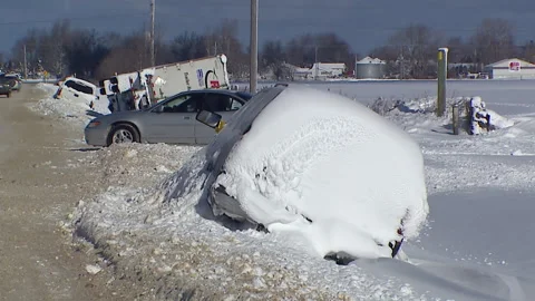 Lambton Ont, Canada Dec 12 2010 Historic blizzard strands thousands on highway Stock Footage 323579906