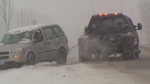 Lambton Ont, Canada Dec 12 2010 Historic blizzard strands thousands on highway Stock Footage 323579923