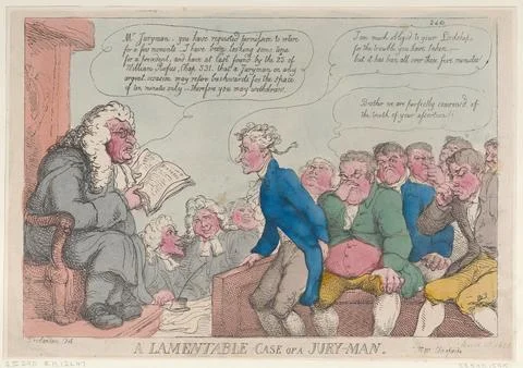 A Lamentable Case of a Jury-Man March 10, 1815 Thomas Rowlandson An elderly.. Stock Photos