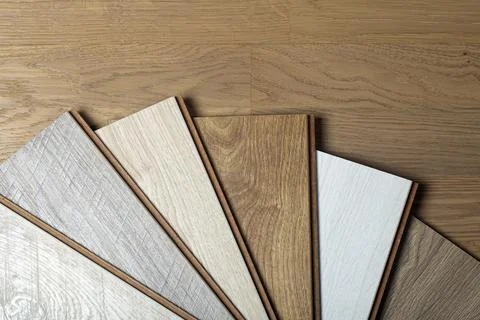 Laminate background. Samples of laminate or parquet with a pattern and wood t Stock Photos