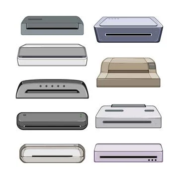 Laminator machine set cartoon vector illustration Illustrazione stock