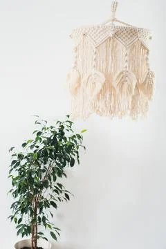 Lamp boho style made with macrame technique Stock Photos