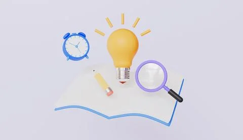 Lamp bulb and books, learning and thinking, ideas of reading concept Stock Illustration
