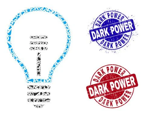 Lamp Bulb Mosaic of Shards with Dark Power Scratched Rubber Imprints Illustrazione stock