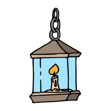 Lamp on the chain. Lamp with a candle. Vector illustration. Stock Illustration