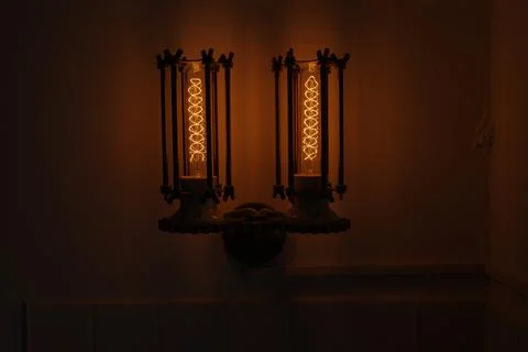 Lamp edison illumination hand made dark room Stock Photos