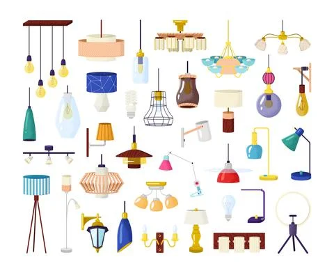 Lamp element set vector illustration. Classic modern ceiling-mounted crystal and Stock Illustration