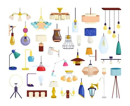 Lamp element set vector illustration. Classic modern ceiling-mounted crystal and Stock Illustration