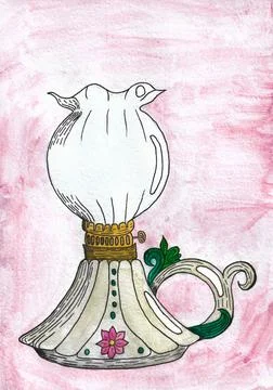 Lamp with fire and light from it. Drawn by hand with watercolor Stock Illustration