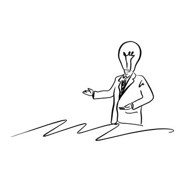 Lamp head businessman presenting something vector illustration sketch hand dr Stock Illustration