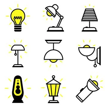 Lamp icon set, lighting store flat design, brand identity graphics Stock Illustration