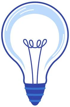 Lamp idea icon, object blue light on white background. Glowing light bulb with Stock Illustration